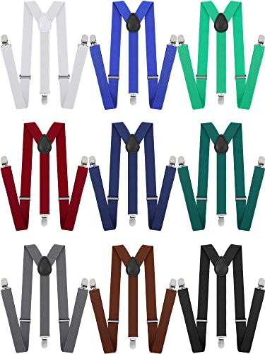 Handepo Y Back Style Unisex Suspenders, Classic Color, 9 Pcs
