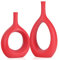 Rote Keramikvase mit hohlen elliptischen Vasen, 2er-Set, Boho-Kreisvase mit Loch, für moderne rote Tischdekoration, Wohnzimmer-Dekor, Regal, moderne Heimeingang, dekorative Vase