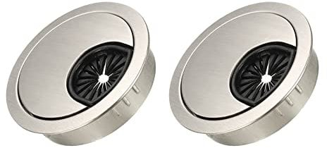 METALLIXITY Cable Cord Grommet (50mm/1.97) 2Pcs, Zinc Alloy Round Cable Hole Cover Wire Organizer - for Home Desk Cable Wire Management, Brush Silver