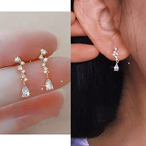 Boho Tiny Cz Stud Earrings Gold Dainty Mini Crystal Drop Earrings Delicate Cute Small Teardrop Cubic Zirconia Sparkly Dainty Rhinestone Dangle Simple Minimalist Women Everyday Party Prom