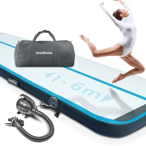VENDOMNIA Airtrack Matte, 10/20cm hohe aufblasbare Gymnastikmatte in Länge 1/2/3/4/5/6/7/8 m, mit elektrischer Pumpe & Tasche, Tumbling Matte, Turnmatte, Trainingsmatte, Fitnessmatte, Sportmatte,Yoga