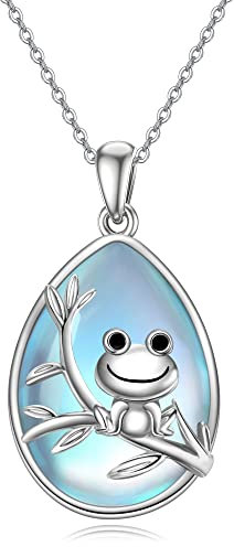 URONE Frosch Halskette Sterling Silber Frosch Mondstein Anhänger Halskette Frosch Schmuck Geschenke für Frauen Mädchen