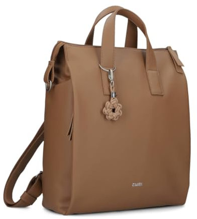 Damen Rucksack Yuna YUR150 großer Tagesrucksack 10 Liter aus hochwertigem Kunstleder, klassisch-elegant mit Blumen-Anhänger, Schlüsselband, DIN-A4 passend, ideal für Freizeit & Ausflüge (hazel)