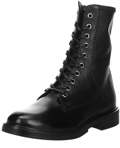 Mjus Damen Stiefeletten Schuhe Schnürstiefelette Glattleder Elegant Freizeit uni Stiefelette schwarz Damen