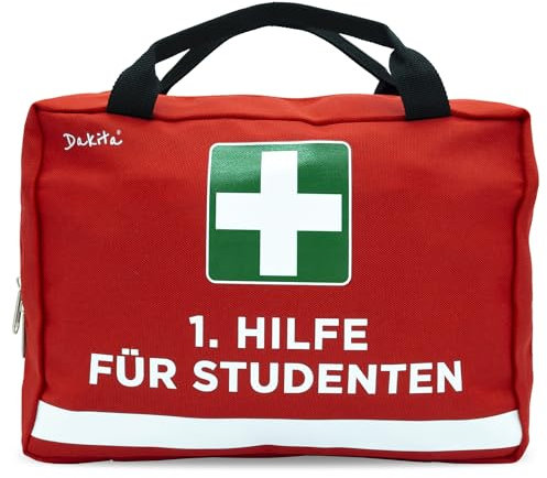 Dakita Erste Hilfe Tasche für Studenten – Lustiges Geschenk zum Studienbeginn oder Abschluss der Prüfungen – 28×18×8 cm – rot, ohne Inhalt