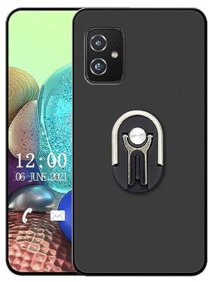 Sunrive Cover compatibile con ASUS Zenfone 8 ZS590KS,supporto smartphone per auto Custodia in molle matte silicone Morbida protector back Case girevole a 360 gradi Protettiva Kickstand(nero)