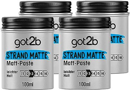 got2b Strand Matte Matt-Paste (100 ml), Styling Paste für matte Surfer Looks, zum Strubbeln, Texturieren oder Zähmen ohne Verkleben, mittlerer Halt, 4x 100 ml