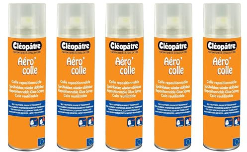 CLÉOPÂTRE Lot de 5 Aérocols Colle Repositionnable de 250 ml