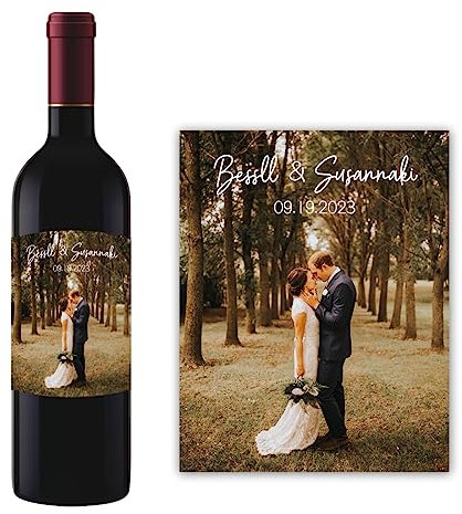 Certykllp Adesivo personalizzato per etichette per bottiglie di vino con foto personalizzate Etichette per bottiglie di champagne per matrimoni Collezione per feste di nozze Adesivi per etichette per