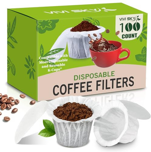 VIVI SKY K Cup Filters Einweg-Kaffeefilter mit Deckel, 100 Stück, Papierfilter für Keurg-Brauer, Einzelportion 1.0 und 2.0, wiederverwendbare K-Cup-Kaffeepads (Weiß mit Deckel, 100)