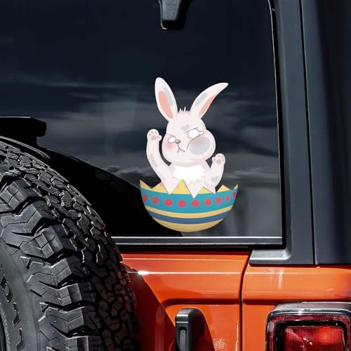 Nouiroy Kaninchen Peeking Aufkleber Lustiger Bunny Peeker Auto Aufkleber Selbstklebend Osterhase Aufkleber Urlaub Dekoration Aufkleber für Autos Fenster Stoßstangen Computer Laptop (Eggshell Bunny)