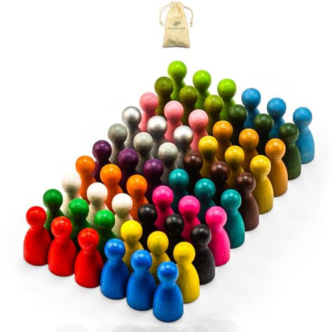 Waldfelsen® Halmakegel: 60 Halmakegel aus Buchenholz in zwanzig Zubehör für Brettspiele