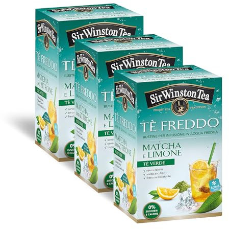 Sir Winston Tea, Tè Verde Freddo Matcha Limone, 54 Filtri (3 Confezioni da 18 Filtri), Gustoso e Dissetante, Ideale per Una Pausa Estiva, Senza Lattosio, Glutine e Allergeni