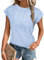 Gemulate Short Sleeve Boho Tops Loose Fitting top for Ladies Blouses Crewneck Knit Work Shirts Loose Office wear Shirts Going Out Tee Blue M
