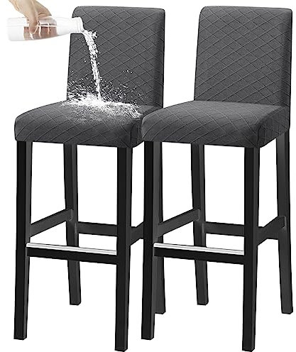 KELUINA Hockerbezug für Barstühle, ausziehbar, waschbar, kurze Drehung, für Esszimmerstuhl, Rückenteil, Stuhl, Grau, 2 Stück