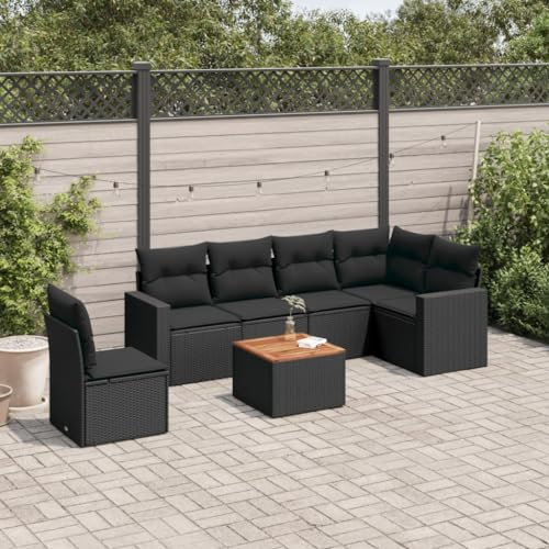 ULUYYUC 7-TLG. Garten-Sofagarnitur, Terrassenmöbel Eckbankgruppe Eckbank Ecksofa Geeignet für Hinterhof Garten Balkon Außenbereich mit Kissen Schwarz Poly Rattan