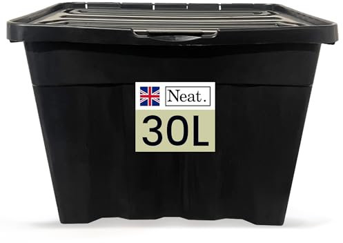 Neat. 30L Storage Boxes with Lids - Black Base & Hinged Lid Ideal for Home Organisation, Durable Plastic Containers, Space-Saving Box Storage Solutions, Plastic Box with Lid for Easy Access, Pack of 1