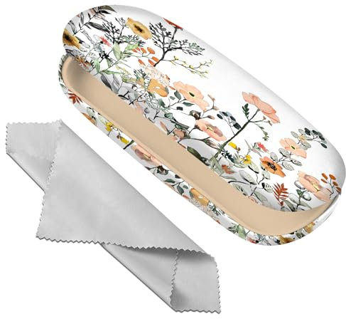 Deokke Brillenetui, Hartschale, Brillen-Schutzhülle, Brillenhalter-Box mit Reinigungstuch für Damen und Herren, niedlich (H13 - Rosa Blumenmuster)