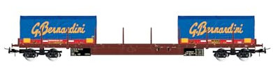 Rivarossi HR6555 FS, 4-achsiger Flachwagen Bauart RGS mit 2 x 20‘ Coilcontainern „Gruppo Bernardini“, Ep. V-Modell EisenbahnFahrzeuge – Waggons