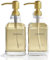GREYMOUNT ® Glas Seifenspender Set Gold - 2er Pack 500ml | Edelstahl-Pumpspender für Flüssigseife | Spülmittelspender für Küche | Handseifenspender für Bad inkl. 6 wasserfeste Etiketten
