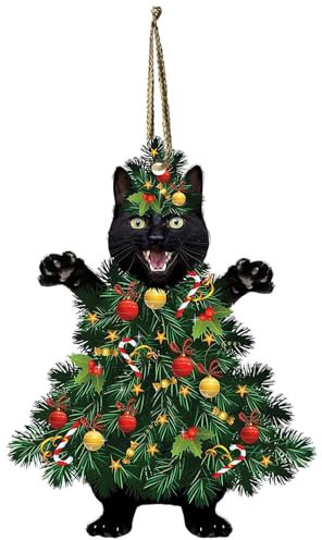 JYTDBCS Black Cat Ornaments - Funny 2D Christmas Cat Decorations for Tree, Mantel, Fireplace