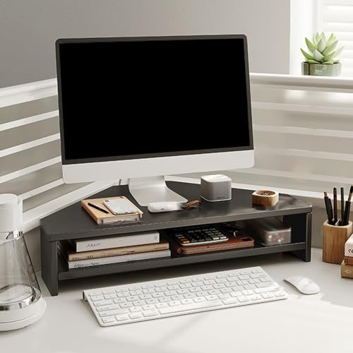 Wooden 2Tier Computer Monitor Stand Desk Organizer with Storage Shelf Black