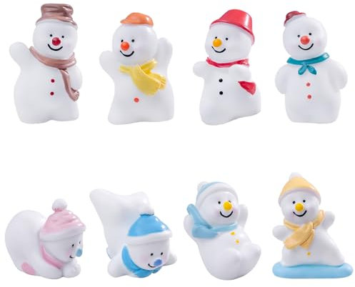 BoomTeck 8 Stück Deko Figuren Schneemann Mini Figuren Weihnachten Schneemann Ornamente Klein Weihnachtsfiguren Weihnachtsdeko für Garten Moos Puppenhaus Schneekugel Kuchen Landschaft Tisch Blumentopf