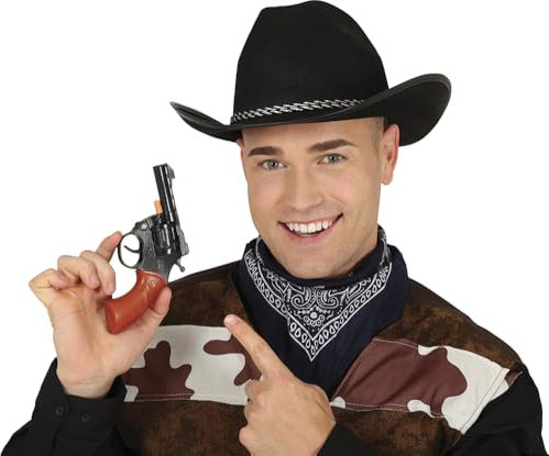 FIESTAS GUIRCA | Schwarze und Braune Spielzeugpistole (18 cm) - Zubehör für Polizei- und Räuber Kostüme - Ideal für Halloween, Karneval und Kostümpartys - Für Kinder und Erwachsene - Schwarz Braun