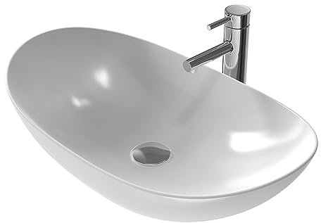 EMKE Aufsatzwaschbecken Design Waschbecken 61,5 x 36 x 15,5 cm Waschtisch Weiß, Handwaschbecken Oval, Waschbecken Bad für Badezimmer und Gäste-WC