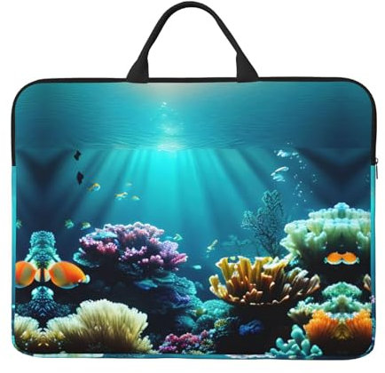 Custodia per laptop o tablet da 14 pollici con paesaggio subacqueo, tessuto resistente e idrorepellente, leggero, business casual