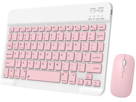 Wireless Keyboard and Mouse Set, 10'' Ultra Slim Bluetooth Keyboard and Mouse, Rechargeable for IOS, Mac, IPad, Windows and Android 3.0 and above OS (pink)