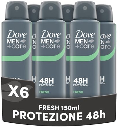 Dove Men Care, Deodorante Uomo Spray, Classic Fresh, Antitraspirante, Protezione Fino a 48 Ore, Profumazione Agrumata, Formula Delicata sul Microbioma della Pelle, 6 Pezzi da 150 ml