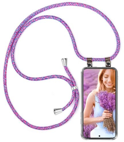 moex Handykette für Redmi Note 14 Pro 5G Hülle mit Band abnehmbar, Handyhülle mit Kette zum Umhängen, Handyband 155 cm lang Stoff Kordel Umhängehülle, Handy Umhängeband, Lila Pink