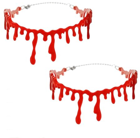 2 Stück Rot Blutige Kette Horror, Blutige Halskette, Halloween Blut Halskette, Blutstropfen Halskettes, Halloween Dekoration Horror Requisiten, Halsband Accessoire Kostüm Schmuck, Party,Cosplay