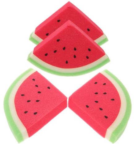 4 Stück Strandreinigungsbürsten in Wassermelonenform | Sponge Ausführung, Rot, für Kleidung und Füße, Leicht und Reduzierung von Sandresten