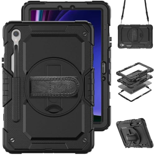 Accezz Tablet Hülle - Passend für Samsung Galaxy Tab S10 FE/Galaxy Tab S9 11.0 inch FE/Galaxy Tab S9 11.0 inch/Galaxy Tab S10 Lite - Rugged Backcover Shoulder Strap - Schwarz