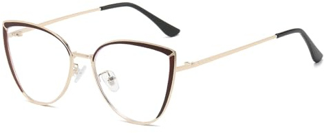 LJCZKA Blaulichtfilter Brille Damen Katzenauge Metallrahmen Brille Ohne Stärke Katzenaugen Anti-Müdigkeit für PC, TV und Handy