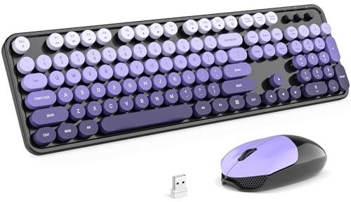 MOFII Wireless Computer Keyboard and Mouse Combo, Typewriter Full Size Keyboard with Number Pad and 2 in 1 USB Connected Mouse for PC Laptop Desktop Windows 7 8 11, Black & Purple