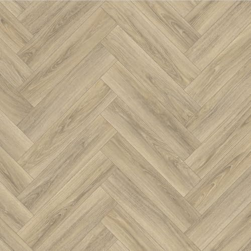 Lino Vinyl Flooring Roll, Blond Oak Herringbone Parquet, Anti-Slip Lino, Bathroom, Kitchen, 2m-3m Width (2.5m x 2m)