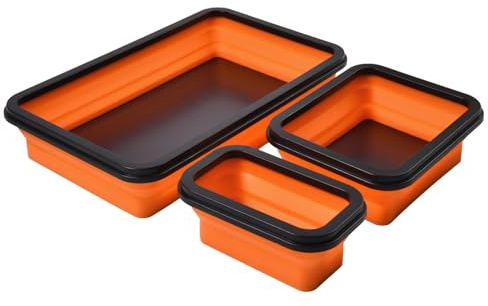 LEONTOOL Collapsible Magnetic Parts Tray Set of 3 Sizes - Foldable Silicone Tool Tray Storage Organizer Double-Sided Magnetic Bowl for Screw, Bolts, Nuts, Washers, Pins and Other Small Metal Parts