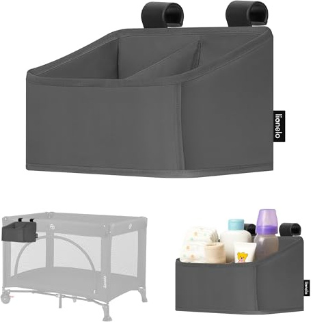Lionelo Sidepocket Organisateur pour Lit Bébé, 26 x 12 x 15 cm, Taille S | Poches pour couches, lingettes et vêtements, montage facile, pour lit, poussette ou table à langer, lavage à la main, Gris