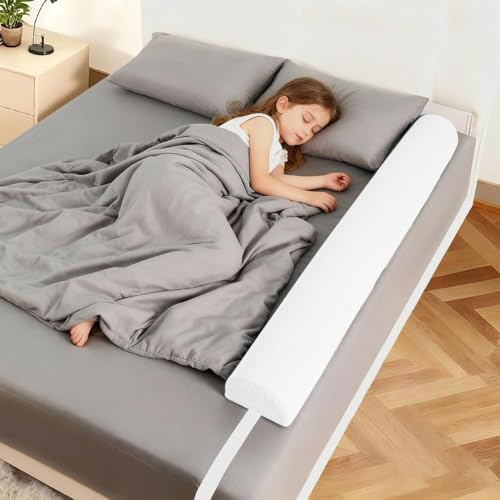 DUJUIKE Barrera De Seguridad para Cama Infantil, Protector De Espuma, Barandilla Portátil para Bebés Y Ancianos, Ligera Parachoques De Cama, Protección contra Caídas (Blanco, 1-Pack (150cm))