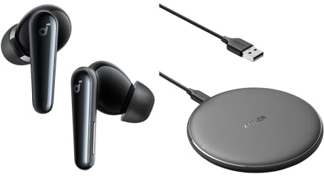 soundcore Liberty 5 by Anker with Wireless Charger, Noise-Cancelling Wireless Earbuds, 2x Stronger Voice Reduction, PowerWave Pad for Samsung, Qi-Certified 10W Max for iphone17/16