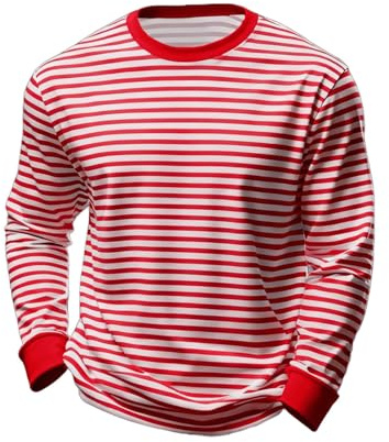 Herrenkostüm Ringel-Shirt rot/weiß, Langarm, Karneval, Fasching, Mottoparty