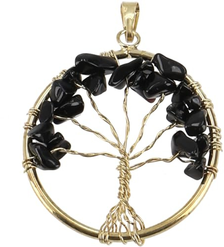 GURU SHOP Lebensbaum Amulett, goldener Kettenanhänger, Onyx/gold
