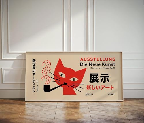 lianyibo Bauhaus-Ausstellung Leinwandbild Poster Rote Katze Moderner Kunstdruck, Minimalistische Wohnzimmer Schlafzimmer Büro Dekoration (40x80cm/Rahmenlos)