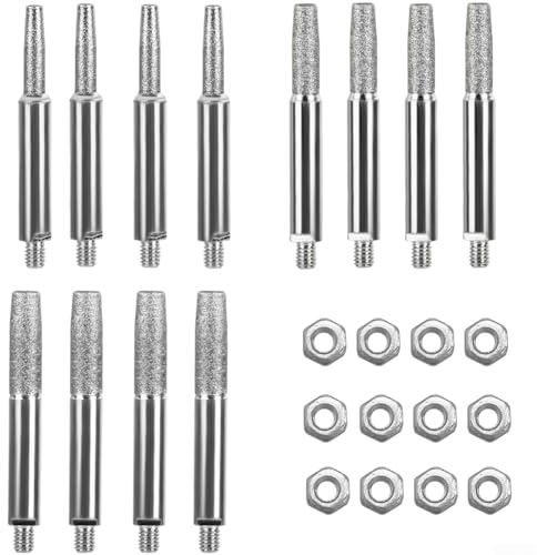 Kettensägen-Schleifkette, 12-teiliges Kettensägen-Kettenschärfer-Set, Schleifköpfe 4 mm, 4,8 mm, 5,5 mm für Handkurbelschleifer, präzise Kantenformung, Mehrzweck-Kettenschärfer, für Holz, Metall, Glas