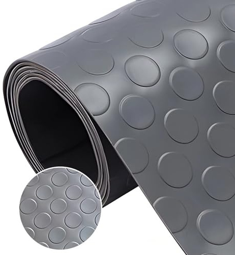 Pavimento PVC Antiscivolo per Garage e Officina – Copripavimento bollato Tappeto Protettivo Industriale per Magazzino, Auto e Fai da Te ANTRACITE (1x5mt)