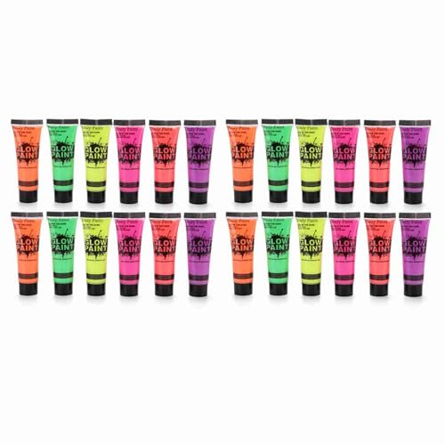 Cryfokt Peinture Corporelle Phosphorescente, 6 Tubes de 10 Ml avec Couleurs Néon, Peinture Corporelle Fluorescente à Lumière Noire pour Fête, Festival, Halloween, Clubbing (24PCS)