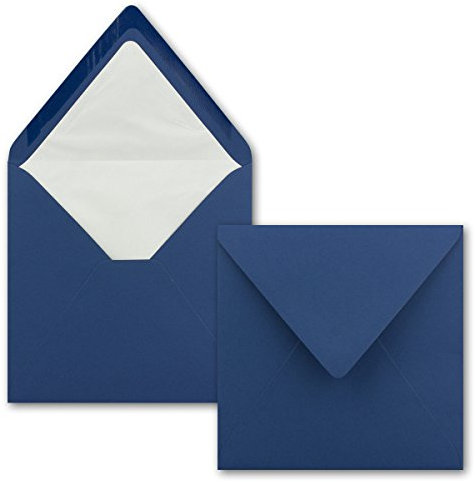 50x Briefumschläge Quadratisch 16 x 16 cm Dunkelblau (Blau) - Umschläge mit weißem Seidenfutter - Kuverts ohne Fenster & mit Nassklebung - Für Einladungskarten zu Hochzeit und Geburtstag